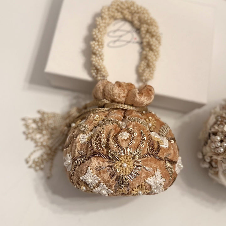 Handmade Velvet Bridal Potli Bag: Beaded Indian Wedding Evening Bag
