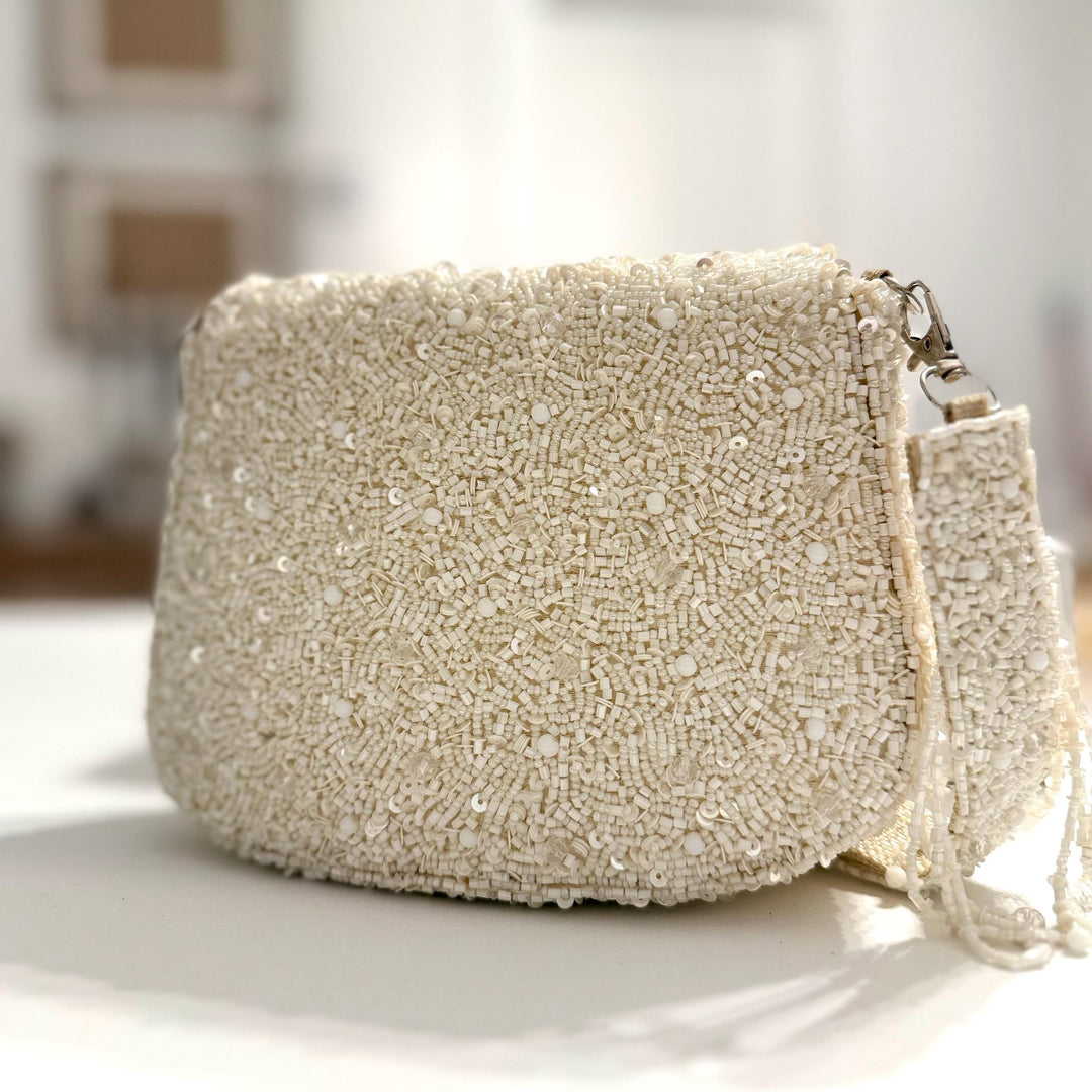 Ivory Beaded Top Handle Evening Bag | Ivory Purse | Ivory Mini Clutch | Party Bag | Gift for Bride | Gift for Bridesmaids
