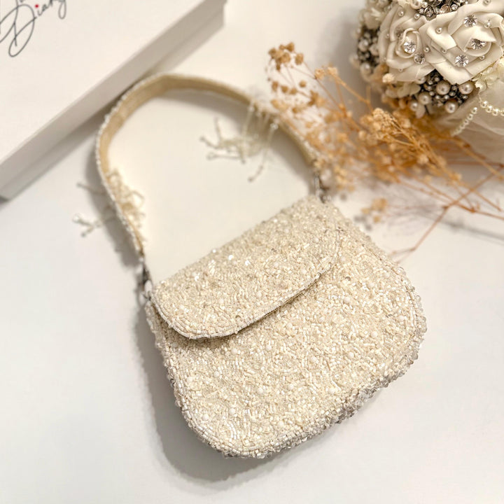 Ivory Beaded Top Handle Evening Bag | Ivory Purse | Ivory Mini Clutch | Party Bag | Gift for Bride | Gift for Bridesmaids