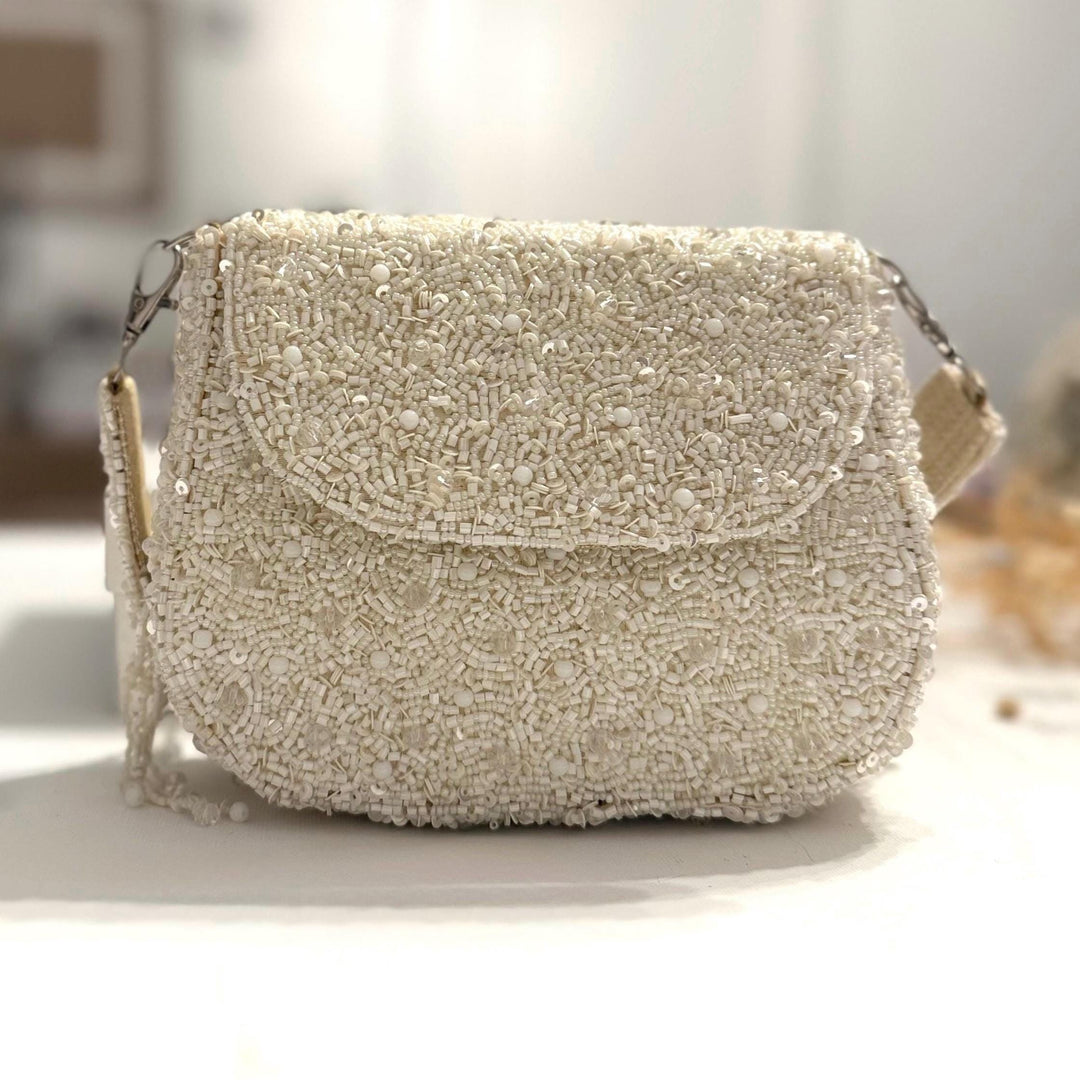 Ivory Beaded Top Handle Evening Bag | Ivory Purse | Ivory Mini Clutch | Party Bag | Gift for Bride | Gift for Bridesmaids