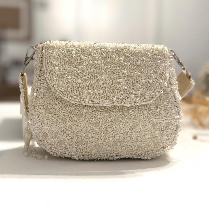 Ivory Beaded Top Handle Evening Bag | Ivory Purse | Ivory Mini Clutch | Party Bag | Gift for Bride | Gift for Bridesmaids