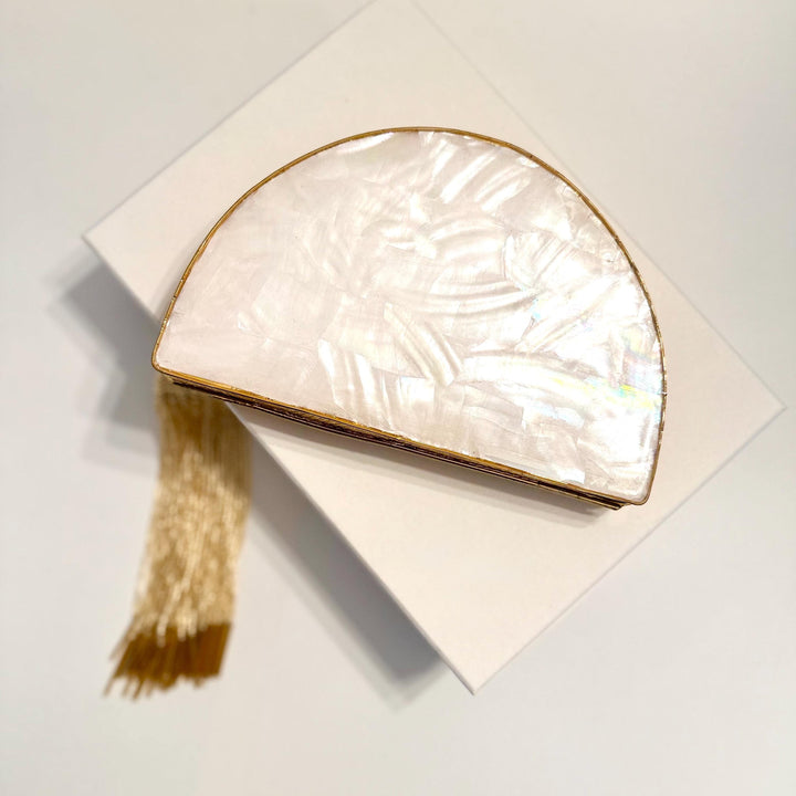 Moon Clutch: Moon-Inspired Bridal Mother of Pearl Brass Clutch