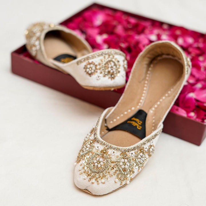 Ivory Bridal Khussa Jutti: Handmade Velvet Wedding Shoes