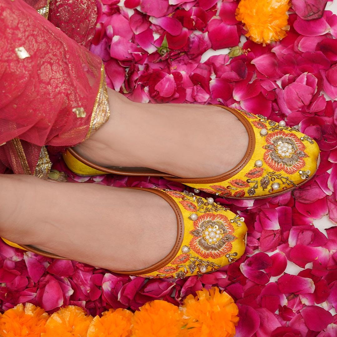 Embroidered Khussa Juttis: Haldi Henna Party Wedding Shoes