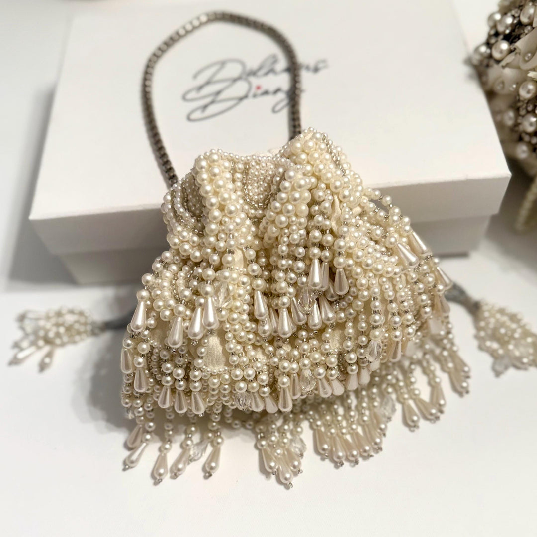 Handmade Beaded Bridal Potli Bag: Ivory Wedding Wristlet