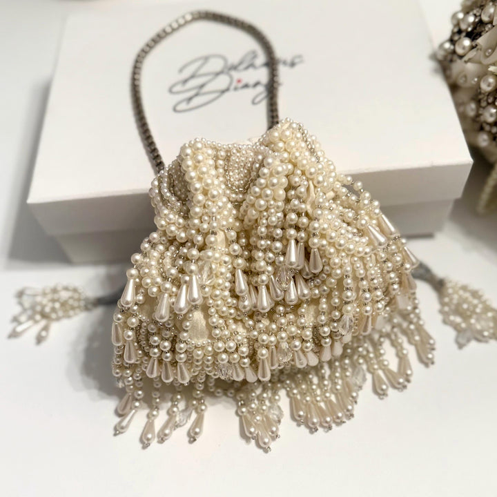 Handmade Beaded Bridal Potli Bag: Ivory Wedding Wristlet