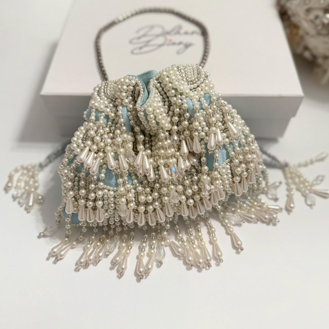Handmade Beaded Bridal Potli Bag: Ivory Wedding Wristlet