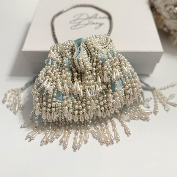 Handmade Beaded Bridal Potli Bag: Ivory Wedding Wristlet