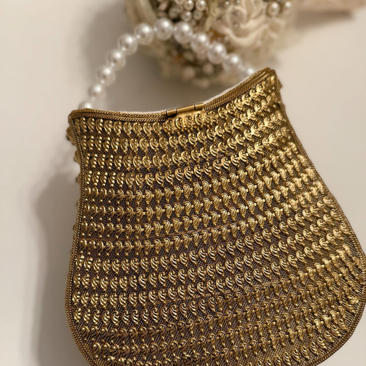 Ivory Velvet Bridal Clutch: Handmade Pearl Handle Evening Bag