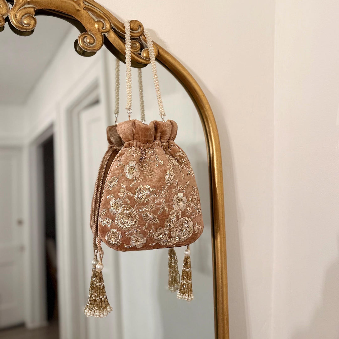 Zardozi Work Bridal Potli Bag: Indian Wedding Evening Bag