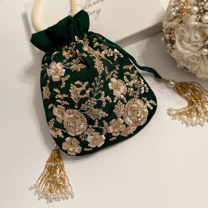 Zardozi Work Bridal Potli Bag: Indian Wedding Evening Bag