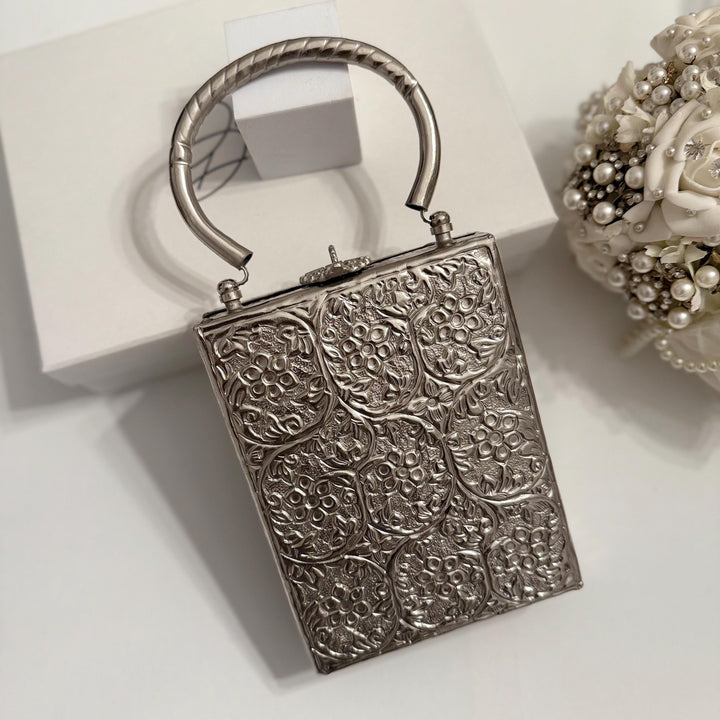 Silver Plated Brass Clutch: Handmade Antique Style Statement Handbag