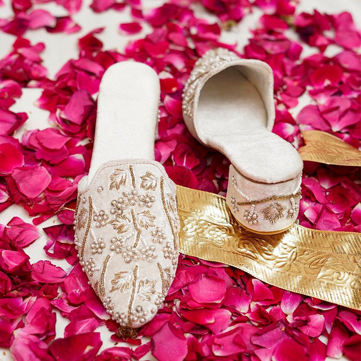 Handmade Ivory Bridal Mules: Beaded Pakistani Wedding Shoes