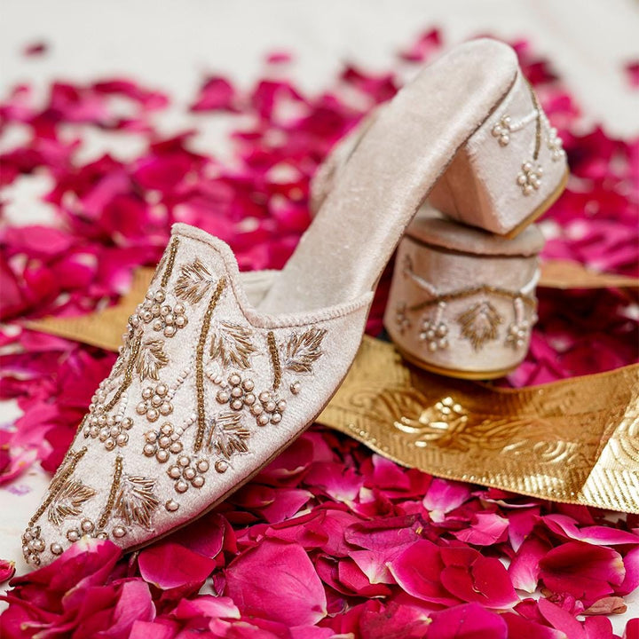 Handmade Ivory Bridal Mules: Beaded Pakistani Wedding Shoes