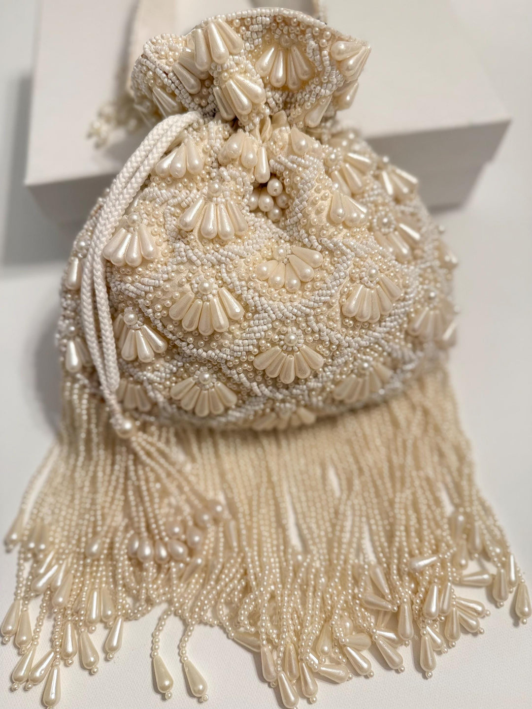 Ivory Beaded Bridal Potli Bag: Handmade Wedding Clutch