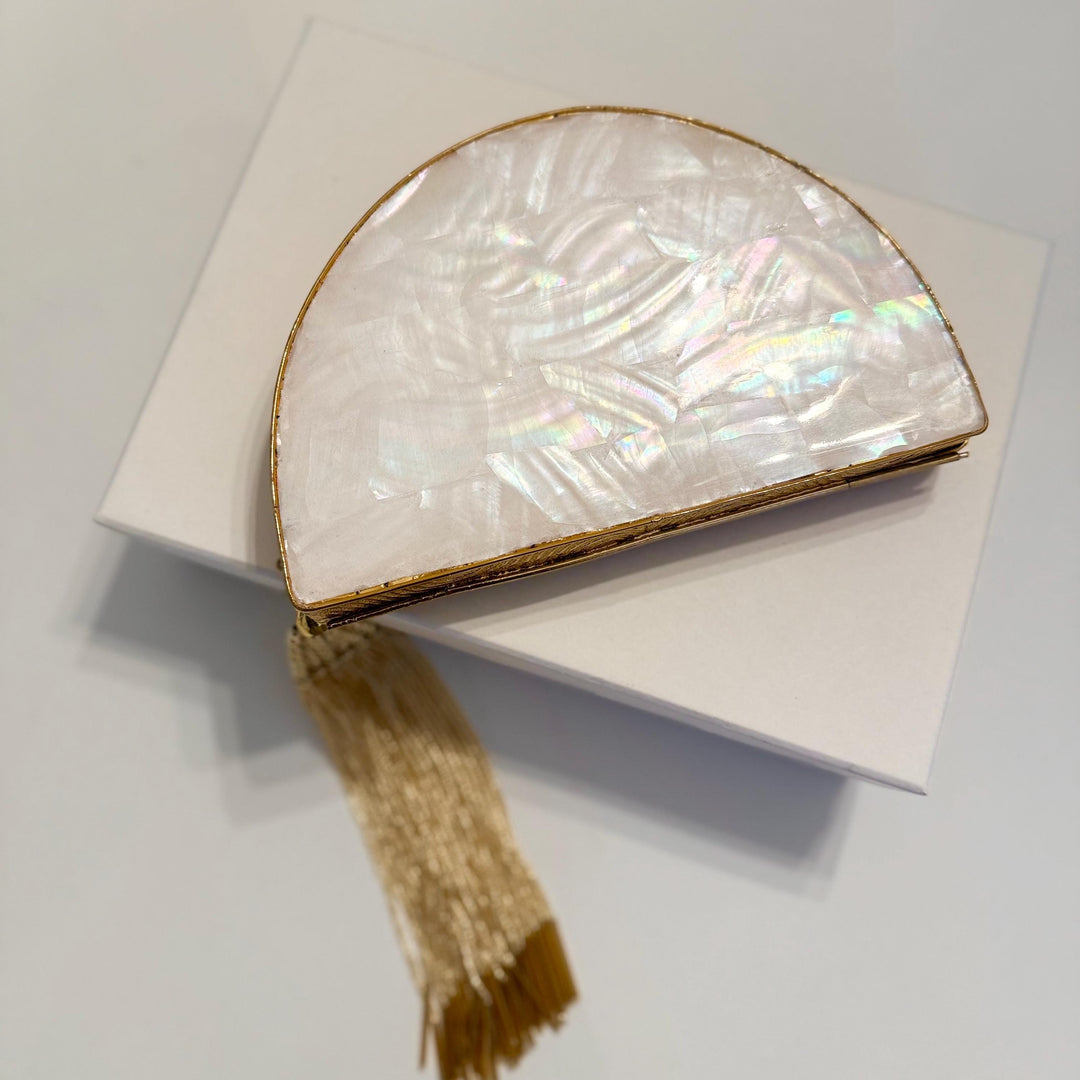 Moon Clutch: Moon-Inspired Bridal Mother of Pearl Brass Clutch