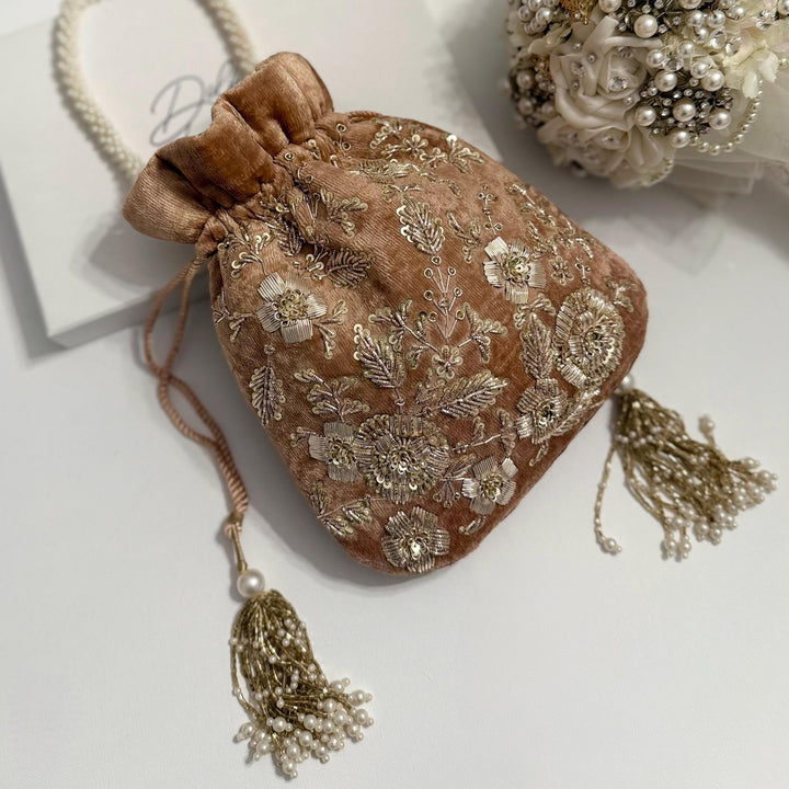 Zardozi Work Bridal Potli Bag: Indian Wedding Evening Bag