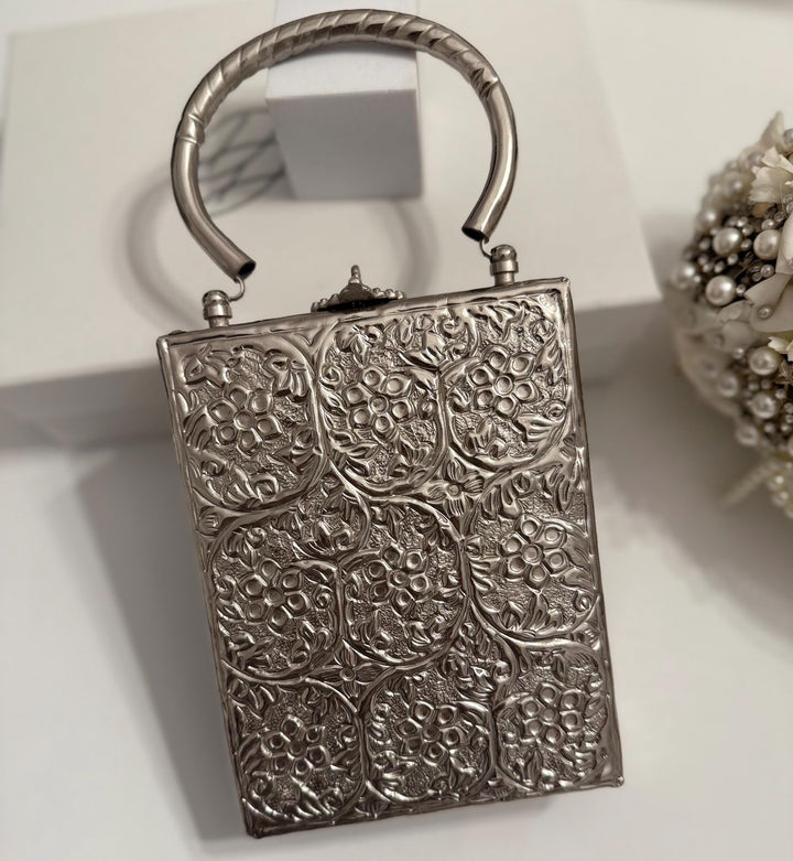 Silver Plated Brass Clutch: Handmade Antique Style Statement Handbag