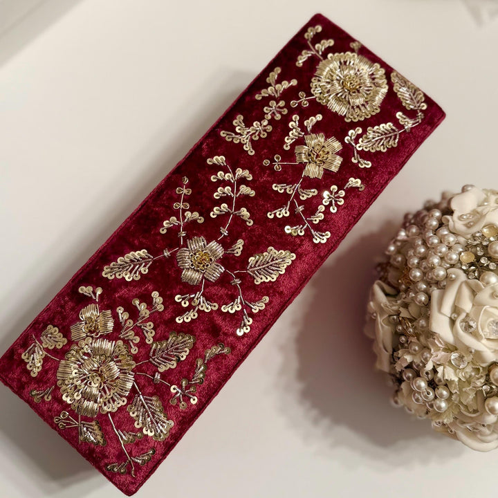 Handmade Maroon Velvet Bangle Box: Gold Zardozi Bridal Gift