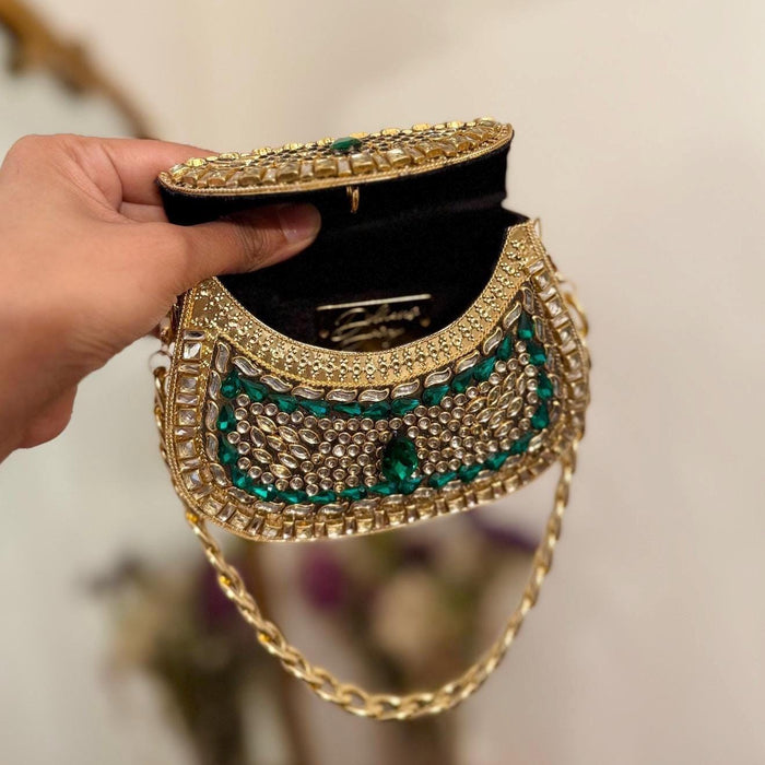 Blue Kundan Clutch Mini Metal Statement Bag