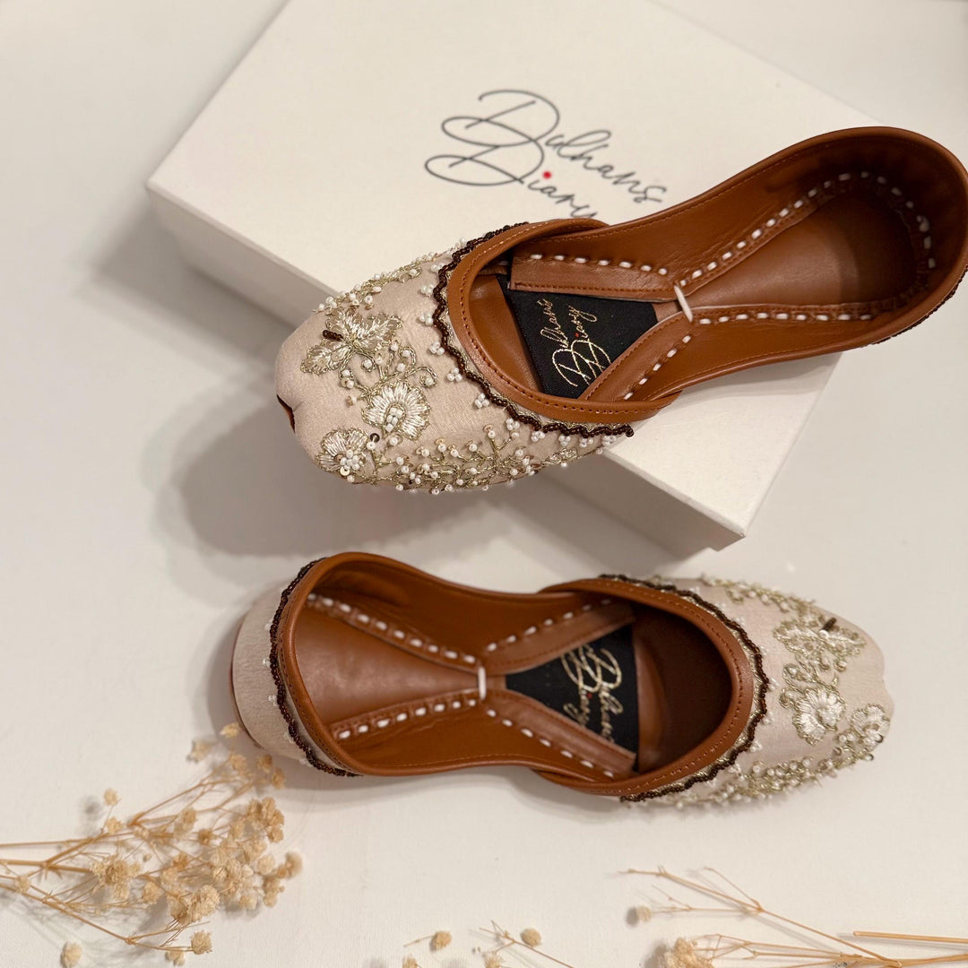 Seashell Beaded Khussa Jutti: Handmade Indian Bridal Shoes
