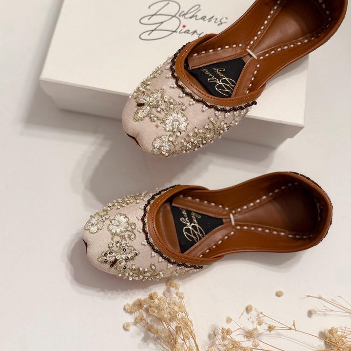 Seashell Beaded Khussa Jutti: Handmade Indian Bridal Shoes