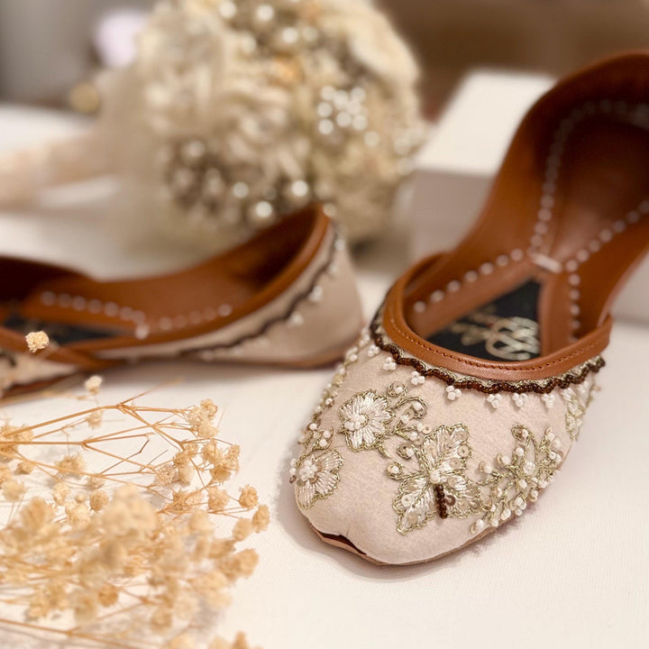 Seashell Beaded Khussa Jutti: Handmade Indian Bridal Shoes