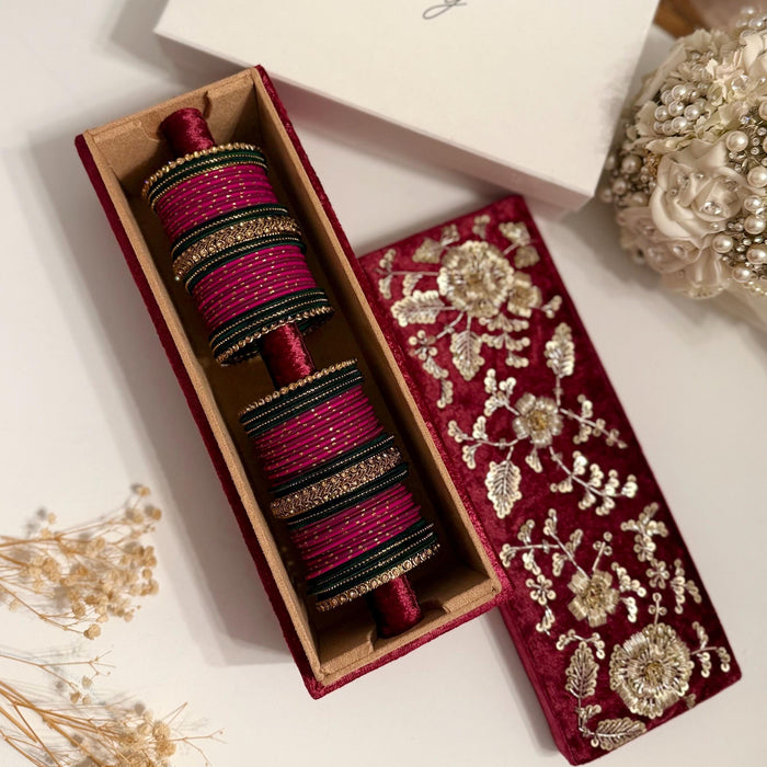 Maroon Velvet Zardozi Work Bangle Box