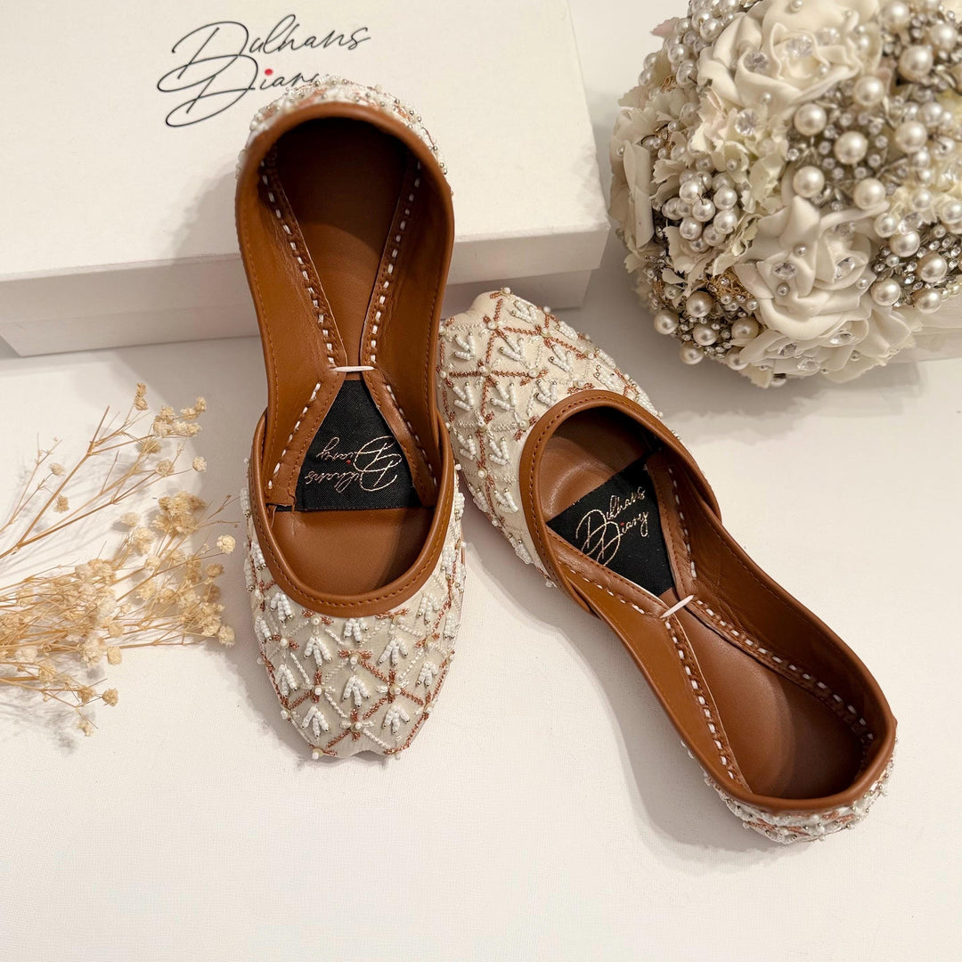 Ivory Bridal Jutti: Embroidered Leather Wedding Khussa Shoes