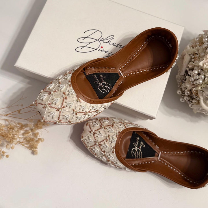 Ivory Bridal Jutti: Embroidered Leather Wedding Khussa Shoes