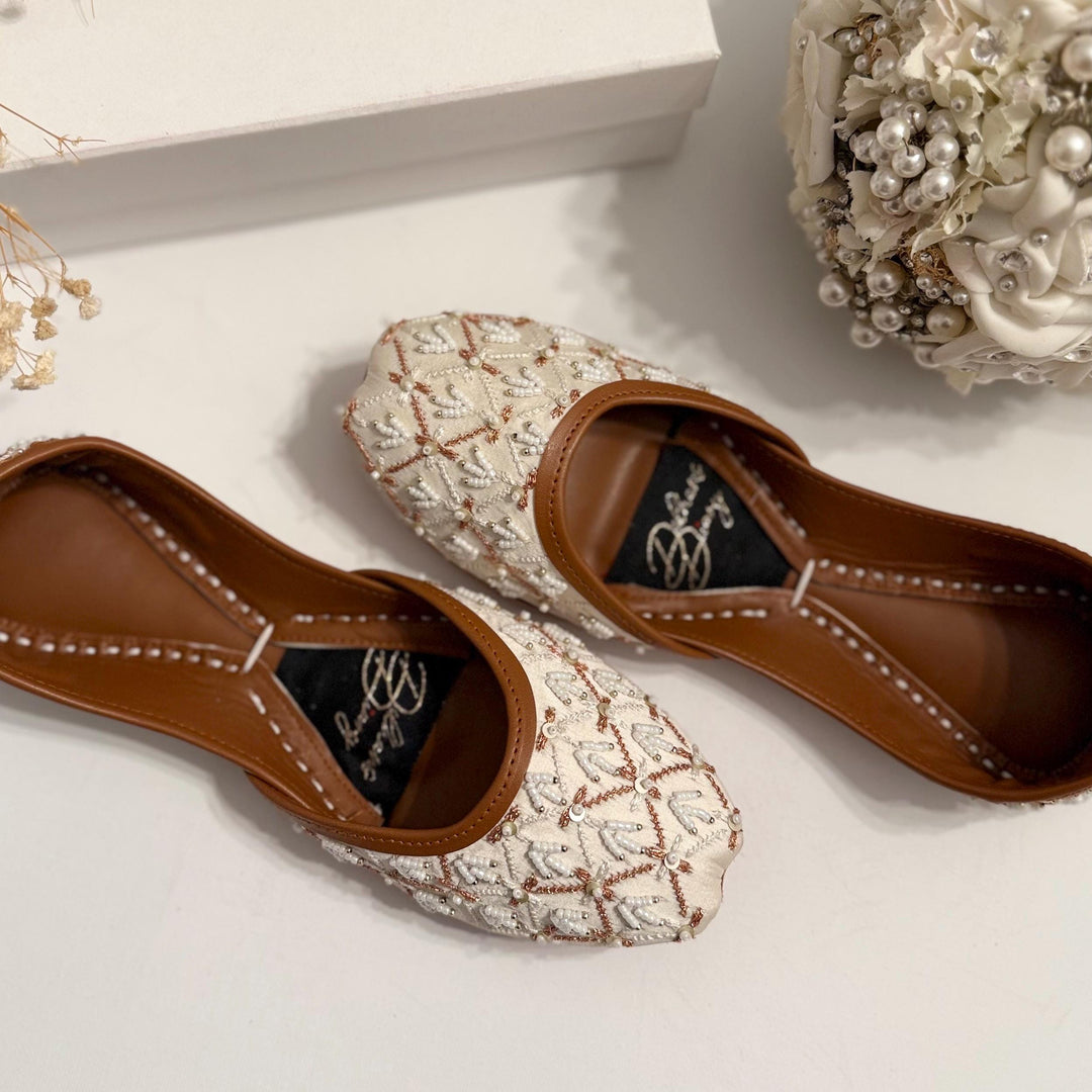 Ivory Bridal Jutti: Embroidered Leather Wedding Khussa Shoes
