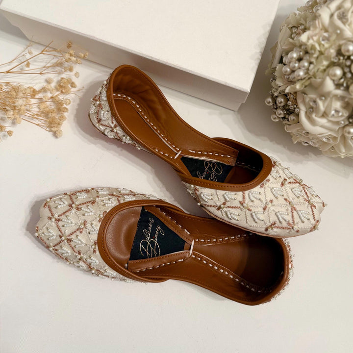 Ivory Bridal Jutti: Embroidered Leather Wedding Khussa Shoes