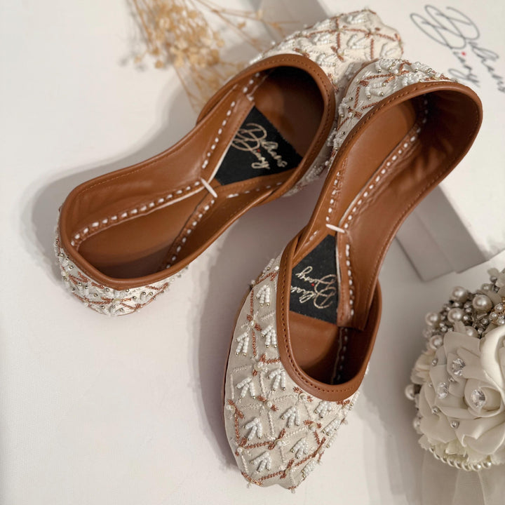 Ivory Bridal Jutti: Embroidered Leather Wedding Khussa Shoes