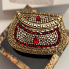 Red Kundan Clutch Mini Metal Statement Bag
