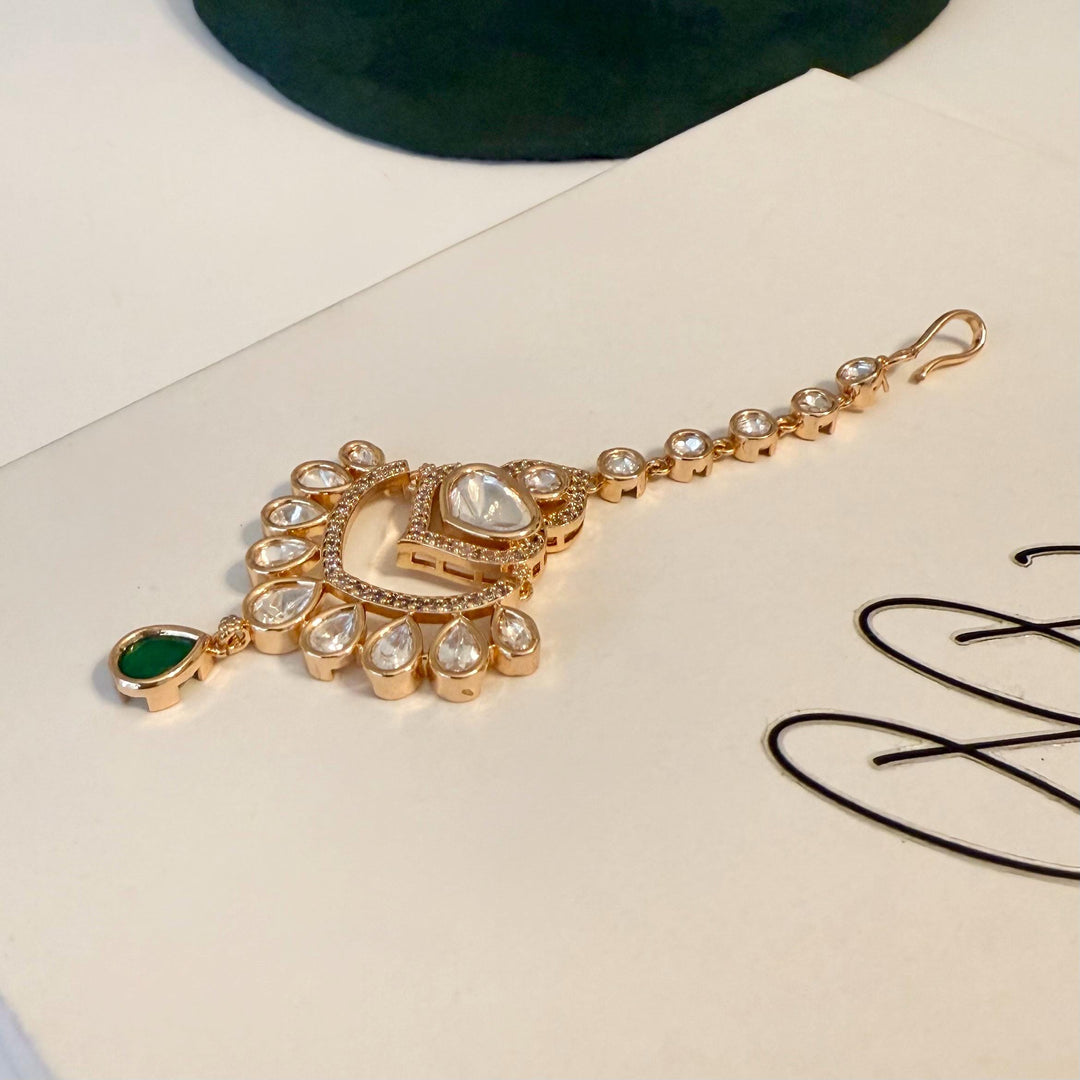 Emerald Green Kundan Necklace Set: Indian Tikka Jewelry