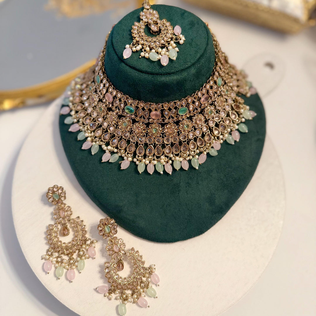 Multicolor Polki Necklace Set: Indian Bridal Jewelry