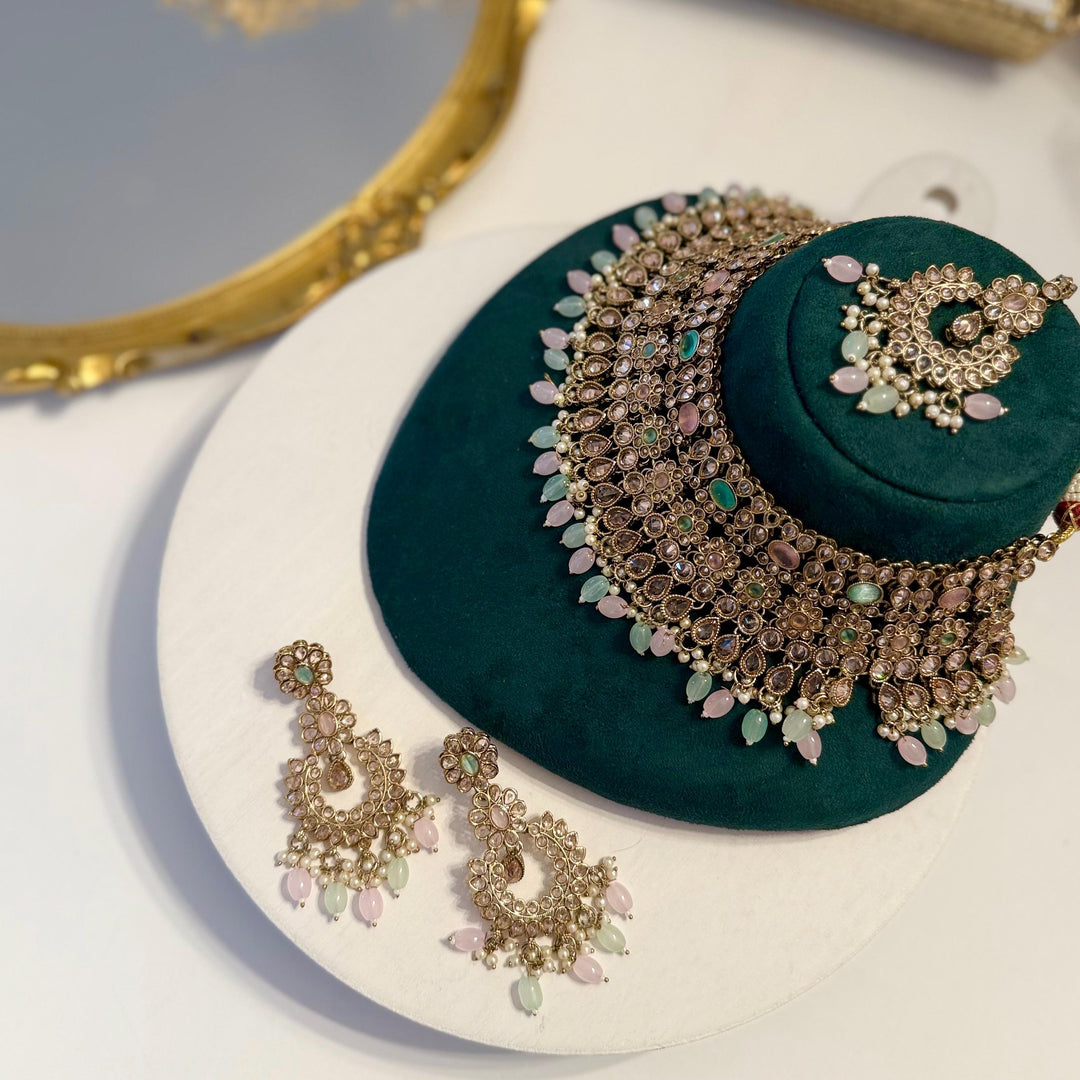 Multicolor Polki Necklace Set: Indian Bridal Jewelry