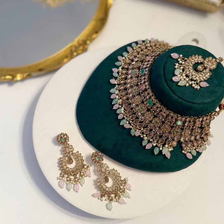 Multicolor Polki Necklace Set: Indian Bridal Jewelry