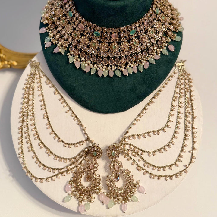 Multicolor Polki Necklace Set: Indian Bridal Jewelry