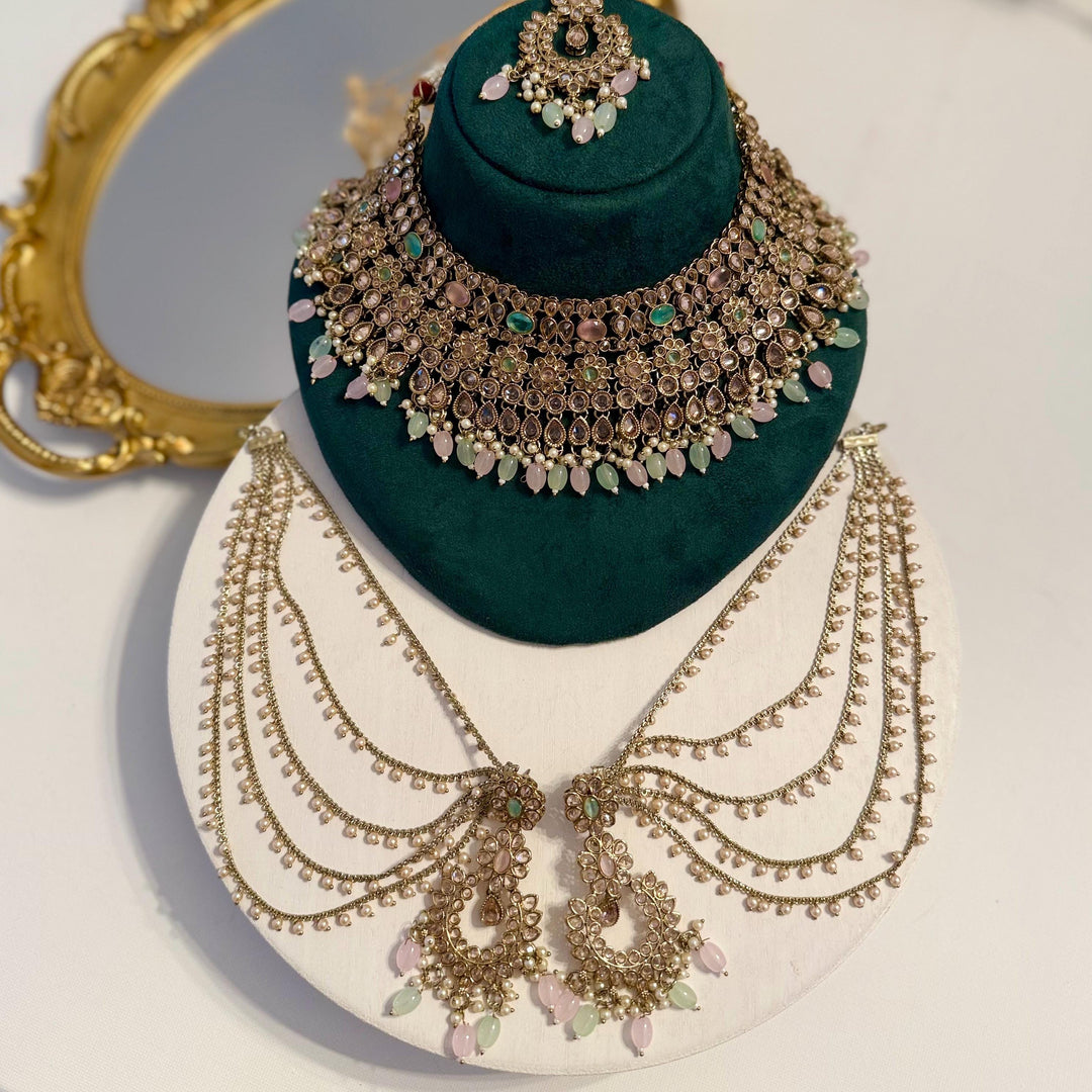 Multicolor Polki Necklace Set: Indian Bridal Jewelry