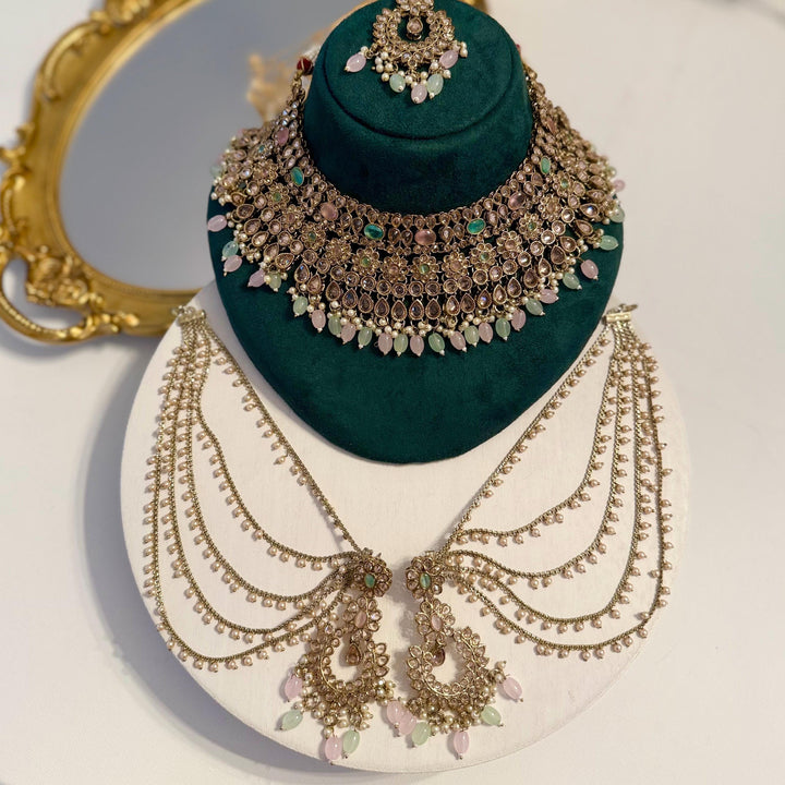 Multicolor Polki Necklace Set: Indian Bridal Jewelry