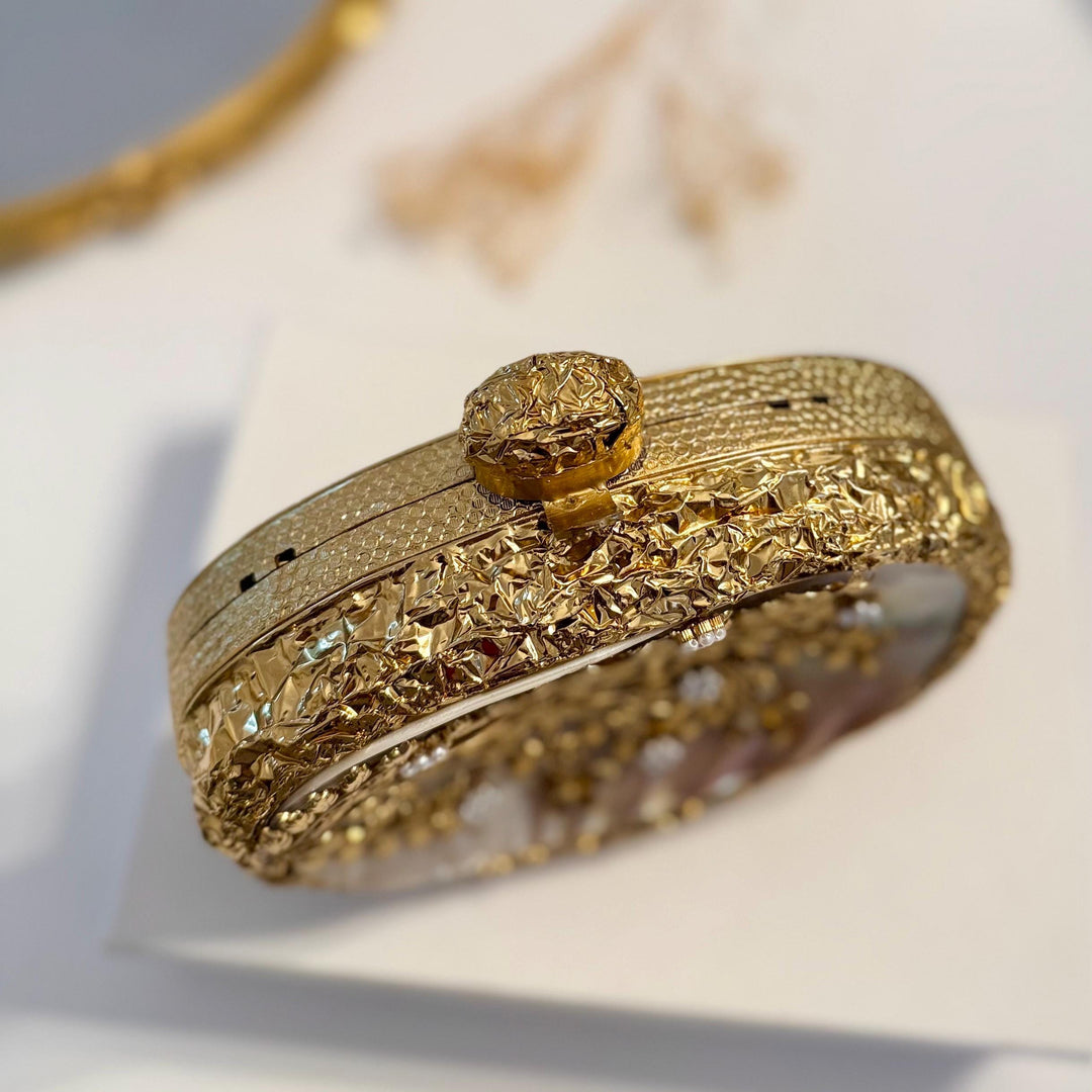 Mother of Pearl Clutch: Gold Floral Bridal Evening Bag