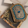 Blue Kundan Clutch Mini Metal Statement Bag