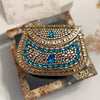 Blue Kundan Clutch Mini Metal Statement Bag