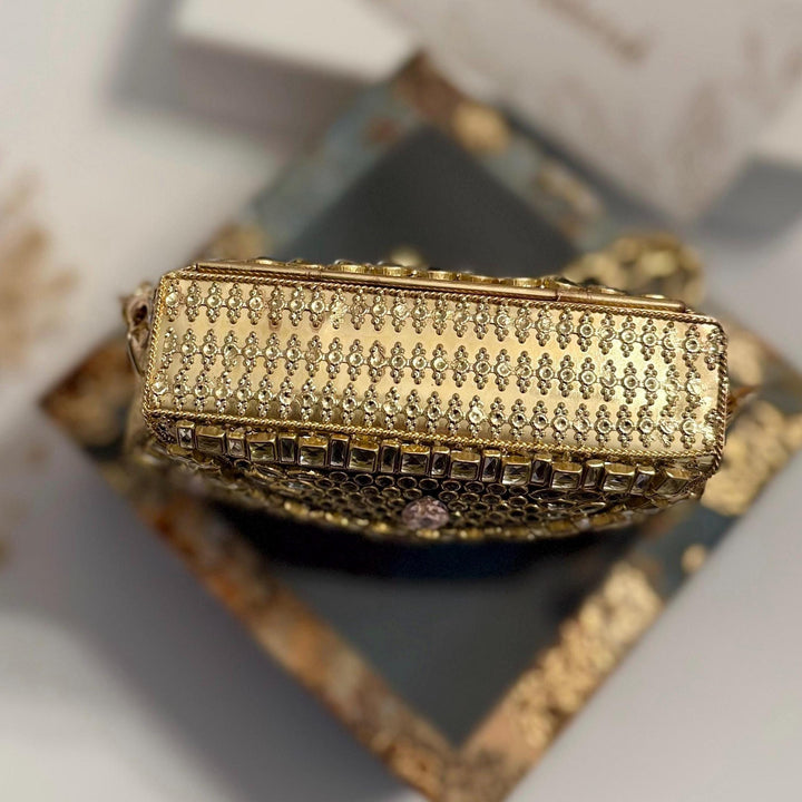 Pink Kundan Mini Clutch: Metal Statement Bag