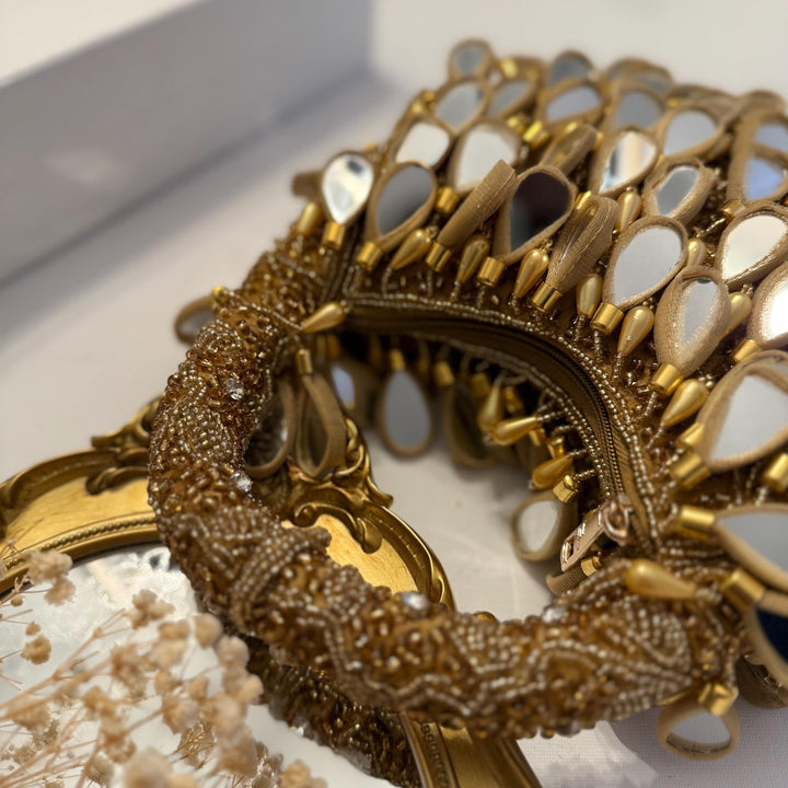 Gold Top Handle Mirror Bag | Handmade Beaded Evening Bag