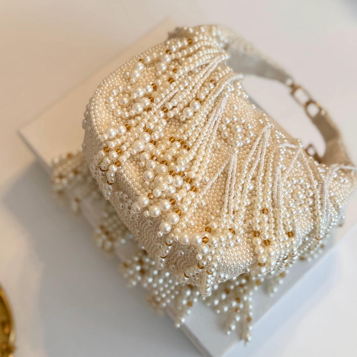 Beaded Ivory Bridal Top Handle Bag