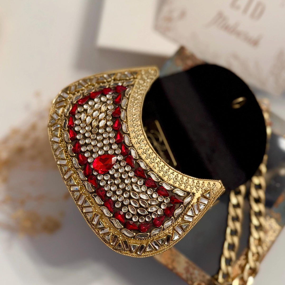 Red Kundan Clutch: Mini Metal Statement Bag