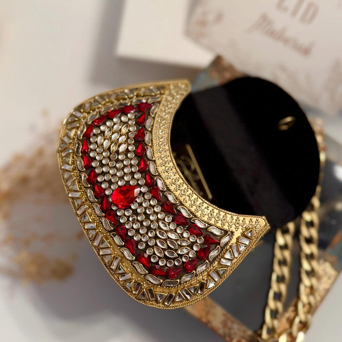 Red Kundan Clutch Mini Metal Statement Bag