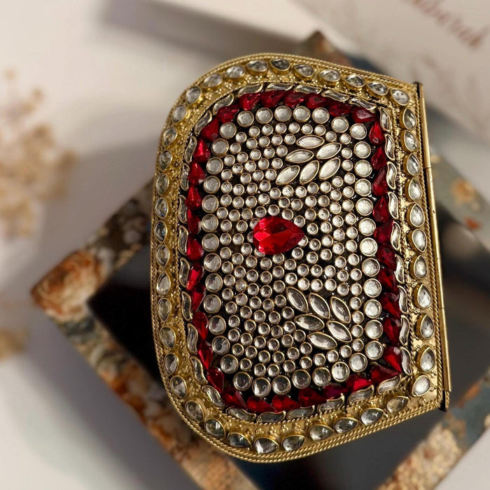 Red Kundan Clutch Mini Metal Statement Bag